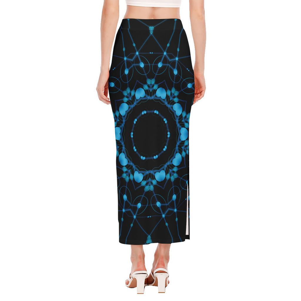 Dark Blue Kaleidoscope Print Side Slit Maxi Skirt