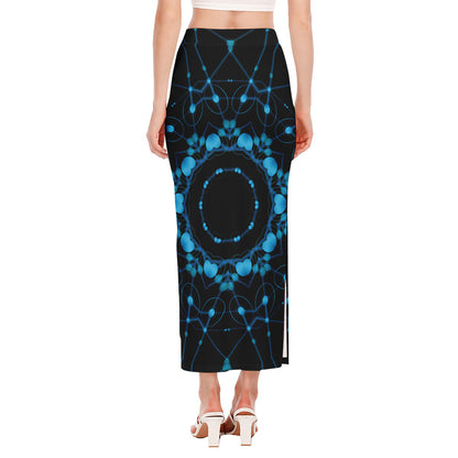 Dark Blue Kaleidoscope Print Side Slit Maxi Skirt