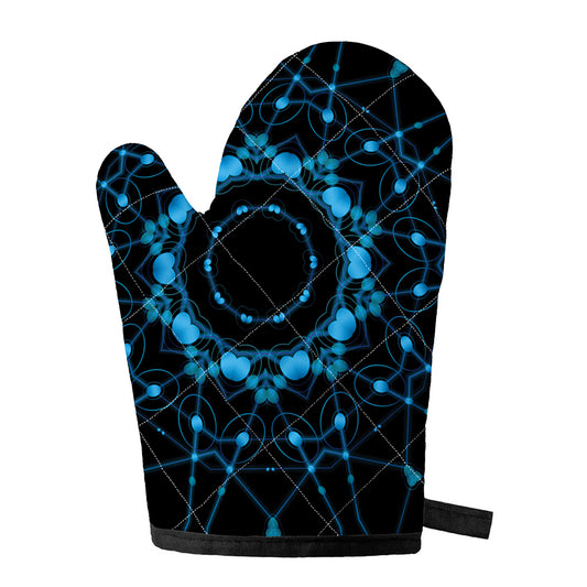 Dark Blue Kaleidoscope Print Single Oven Mitt