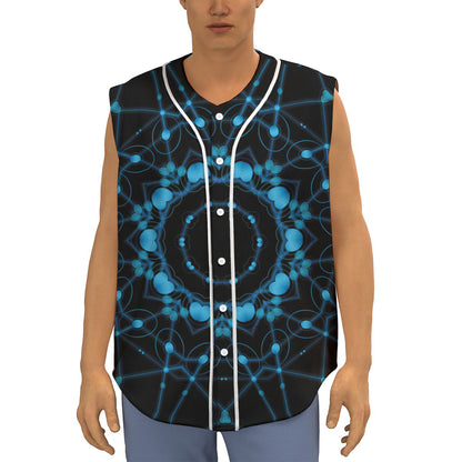 Dark Blue Kaleidoscope Print Sleeveless Baseball Jersey