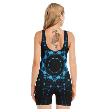 Dark Blue Kaleidoscope Print Sleeveless One Piece Swimsuit