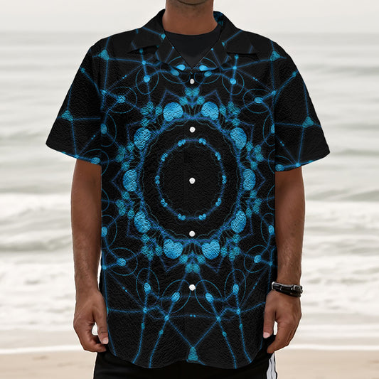 Dark Blue Kaleidoscope Print Textured Short Sleeve Shirt
