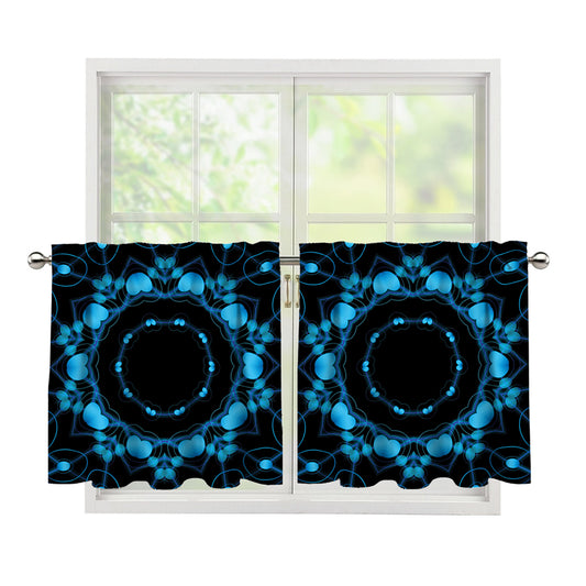 Dark Blue Kaleidoscope Print Tier Curtains