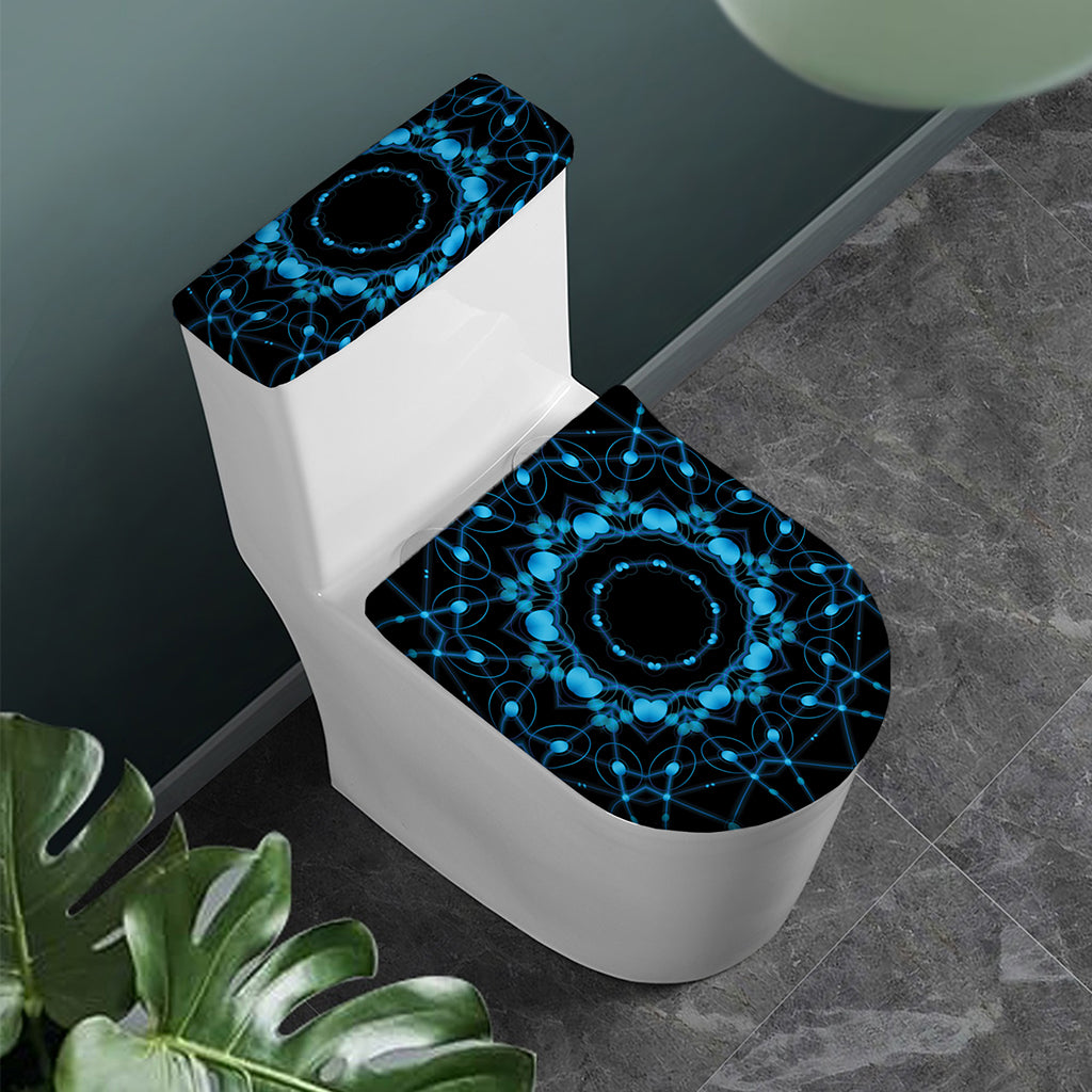 Dark Blue Kaleidoscope Print Toilet Lid And Tank Cover Set
