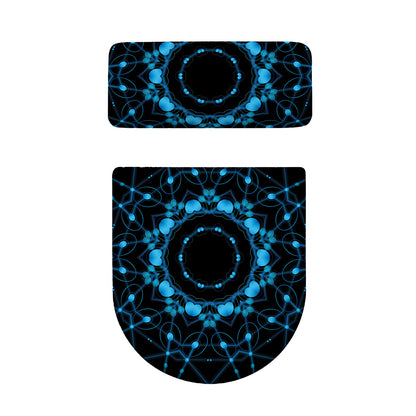 Dark Blue Kaleidoscope Print Toilet Lid And Tank Cover Set