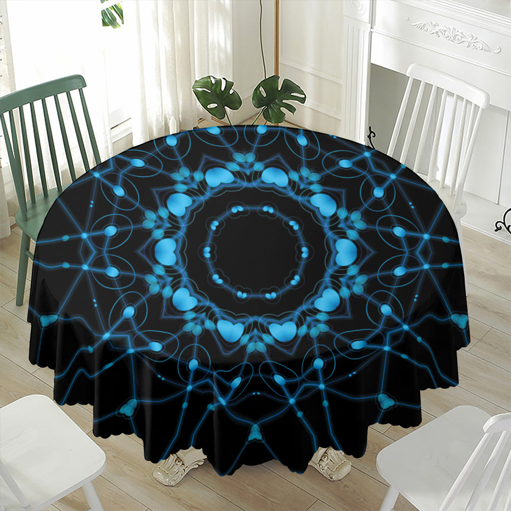 Dark Blue Kaleidoscope Print Waterproof Round Tablecloth