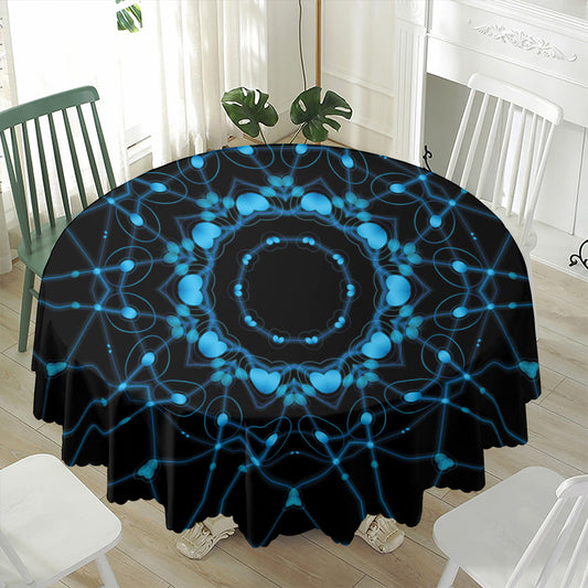Dark Blue Kaleidoscope Print Waterproof Round Tablecloth