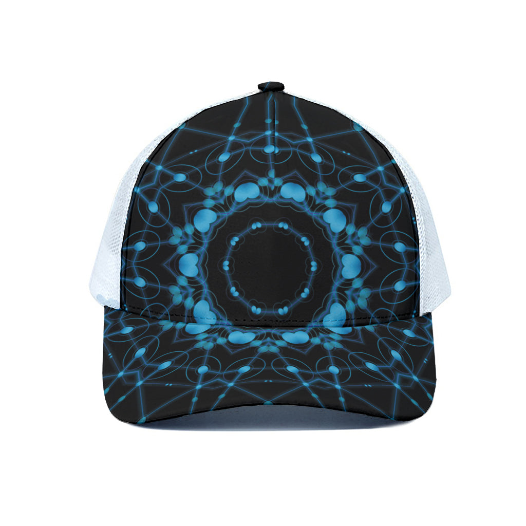 Dark Blue Kaleidoscope Print White Mesh Trucker Cap