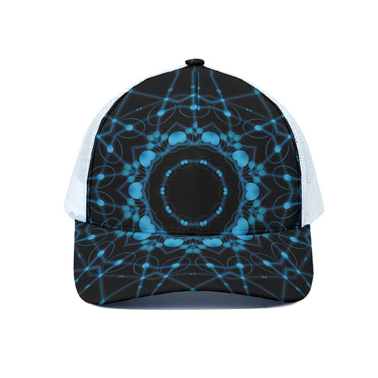 Dark Blue Kaleidoscope Print White Mesh Trucker Cap