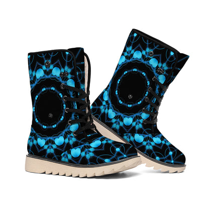 Dark Blue Kaleidoscope Print Winter Boots