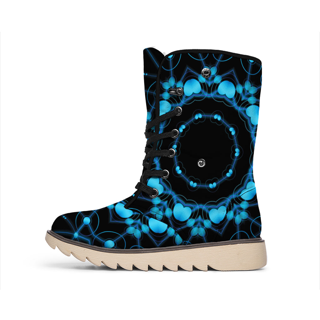 Dark Blue Kaleidoscope Print Winter Boots