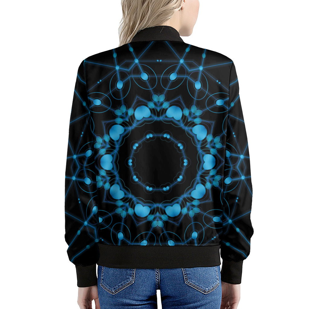 Dark Blue Kaleidoscope Print Women's Bomber Jacket