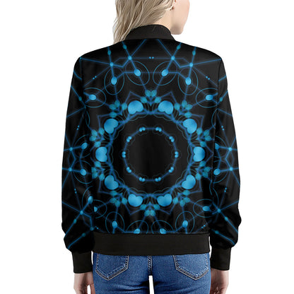 Dark Blue Kaleidoscope Print Women's Bomber Jacket