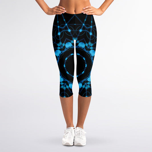 Dark Blue Kaleidoscope Print Women's Capri Leggings