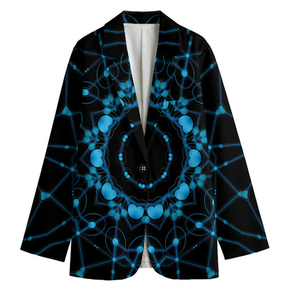 Dark Blue Kaleidoscope Print Women's Cotton Blazer