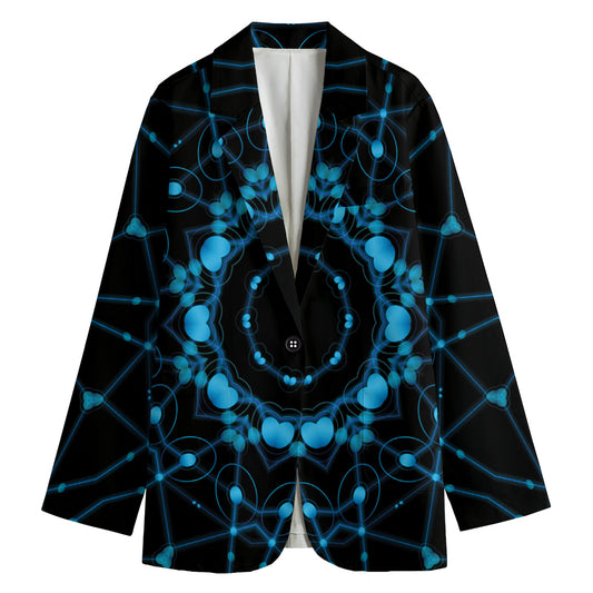 Dark Blue Kaleidoscope Print Women's Cotton Blazer