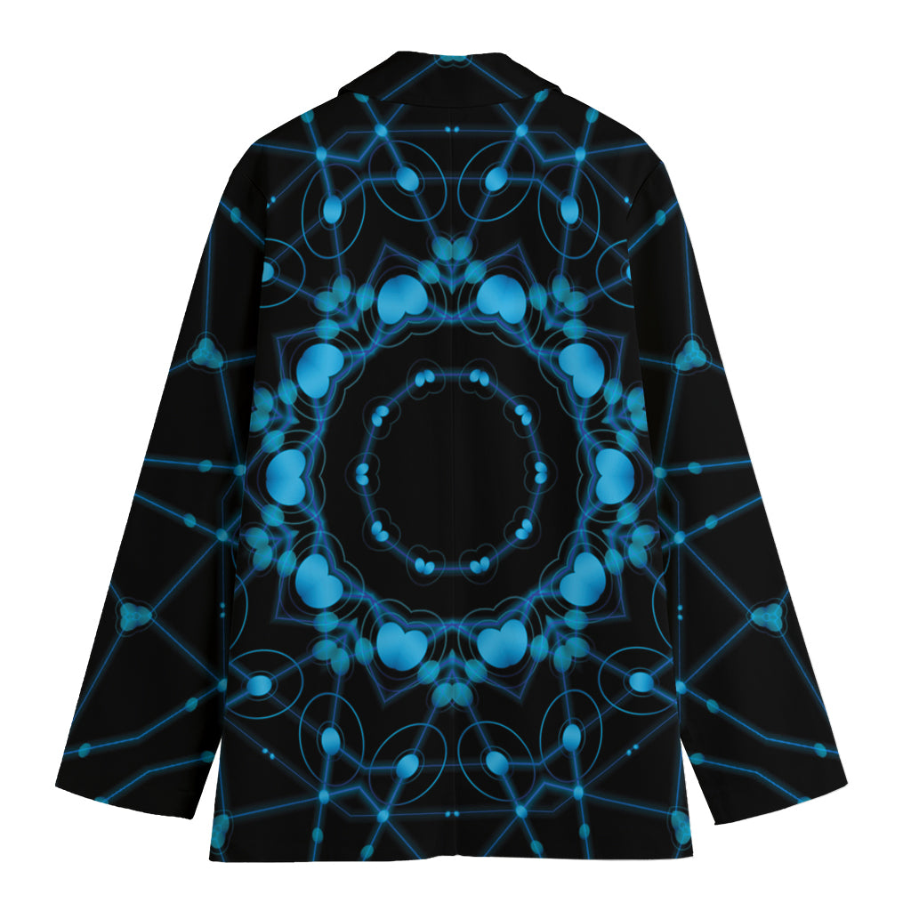Dark Blue Kaleidoscope Print Women's Cotton Blazer