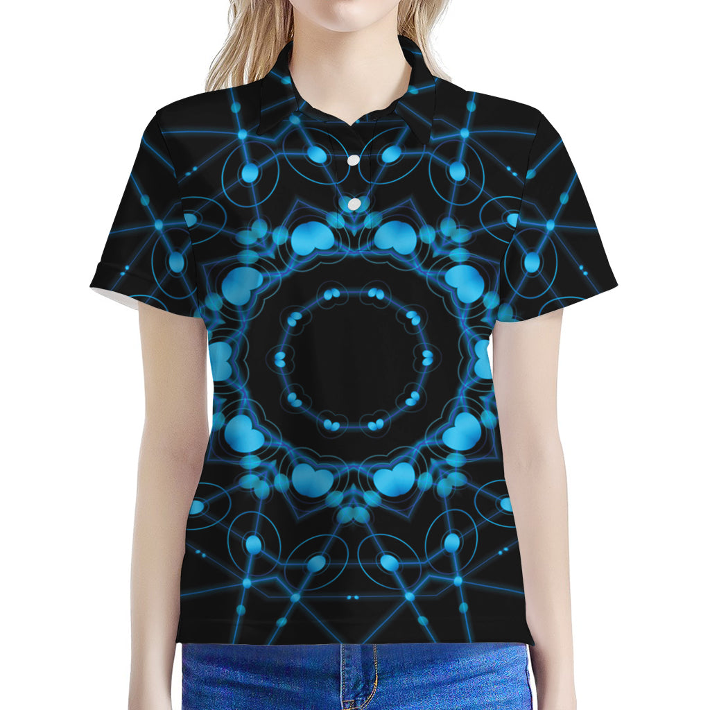 Dark Blue Kaleidoscope Print Women's Polo Shirt