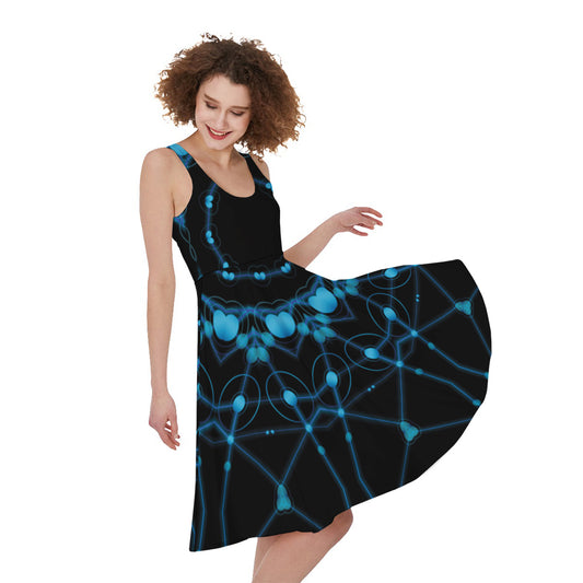 Dark Blue Kaleidoscope Print Women's Sleeveless Dress