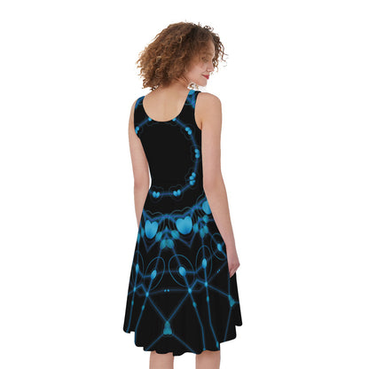 Dark Blue Kaleidoscope Print Women's Sleeveless Dress