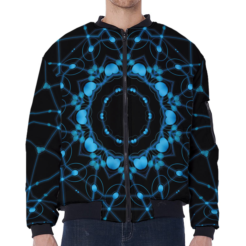Dark Blue Kaleidoscope Print Zip Sleeve Bomber Jacket