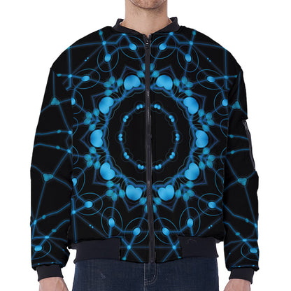 Dark Blue Kaleidoscope Print Zip Sleeve Bomber Jacket