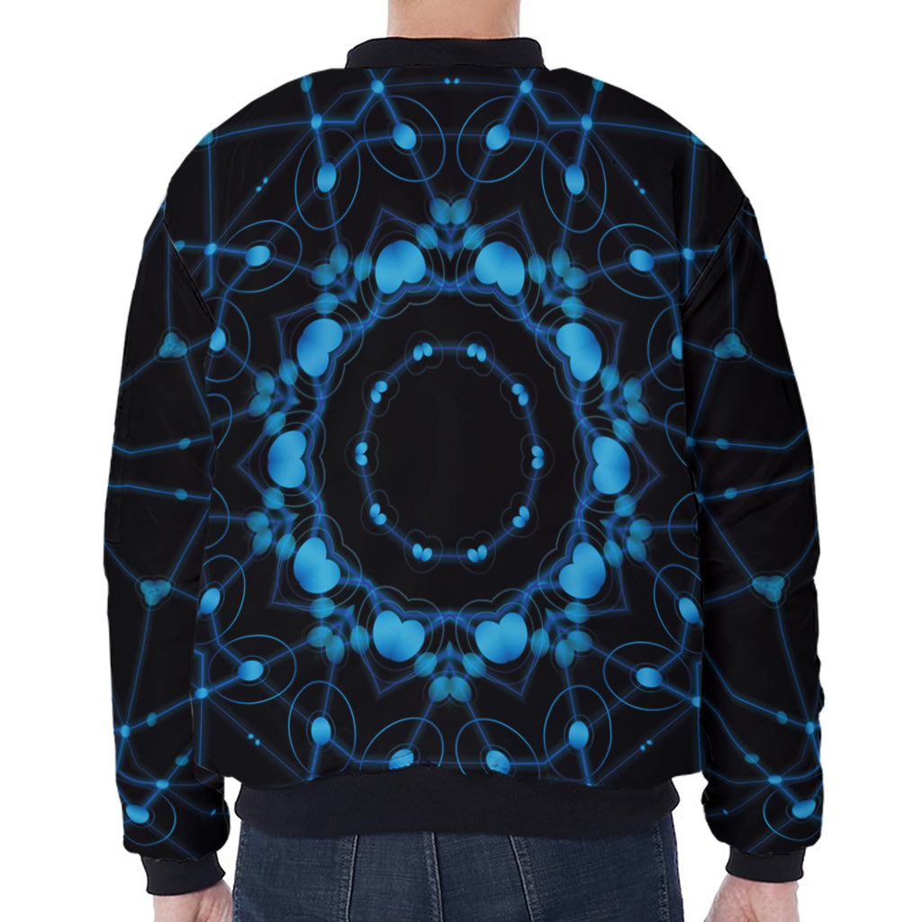 Dark Blue Kaleidoscope Print Zip Sleeve Bomber Jacket