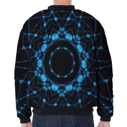 Dark Blue Kaleidoscope Print Zip Sleeve Bomber Jacket