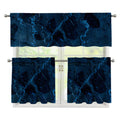Dark Blue Marble Print 3 Piece Kitchen Curtains