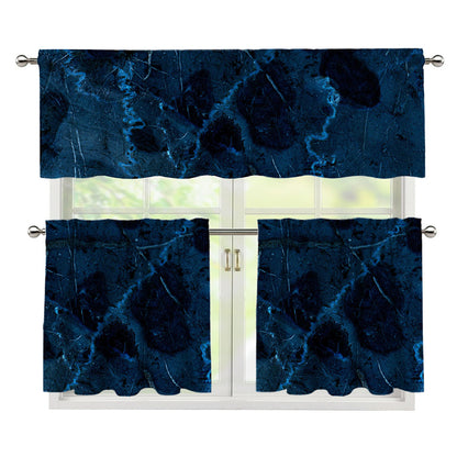 Dark Blue Marble Print 3 Piece Kitchen Curtains