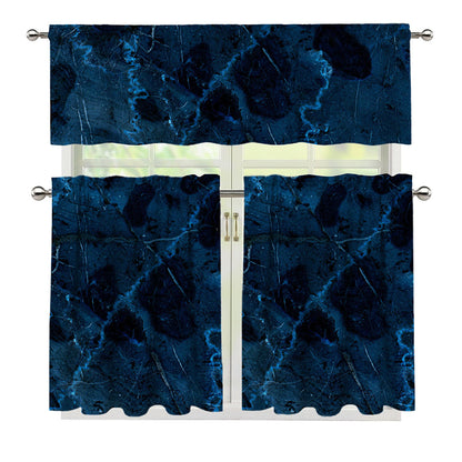 Dark Blue Marble Print 3 Piece Kitchen Curtains