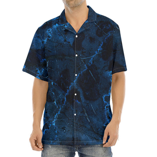 Dark Blue Marble Print Aloha Shirt
