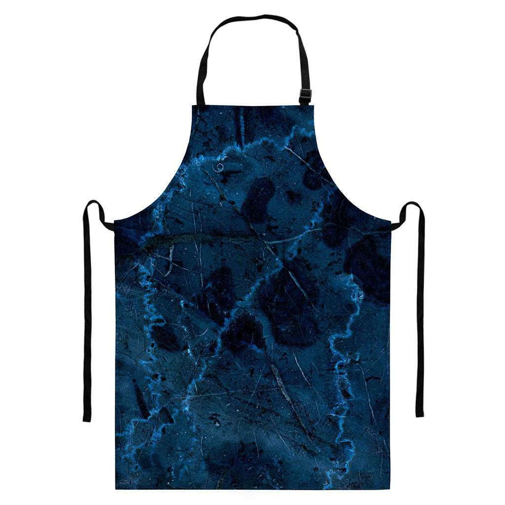 Dark Blue Marble Print Bib Apron With Pocket