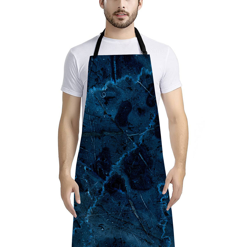 Dark Blue Marble Print Bib Apron With Pocket