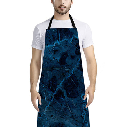Dark Blue Marble Print Bib Apron With Pocket