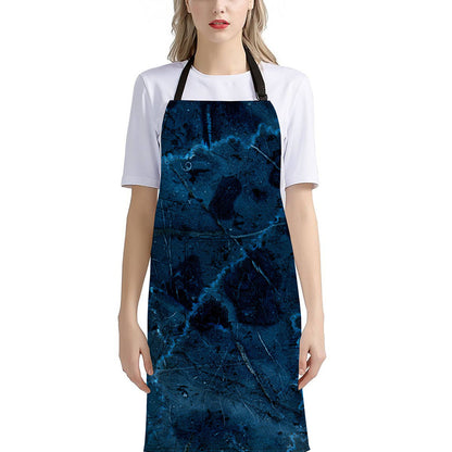 Dark Blue Marble Print Bib Apron With Pocket