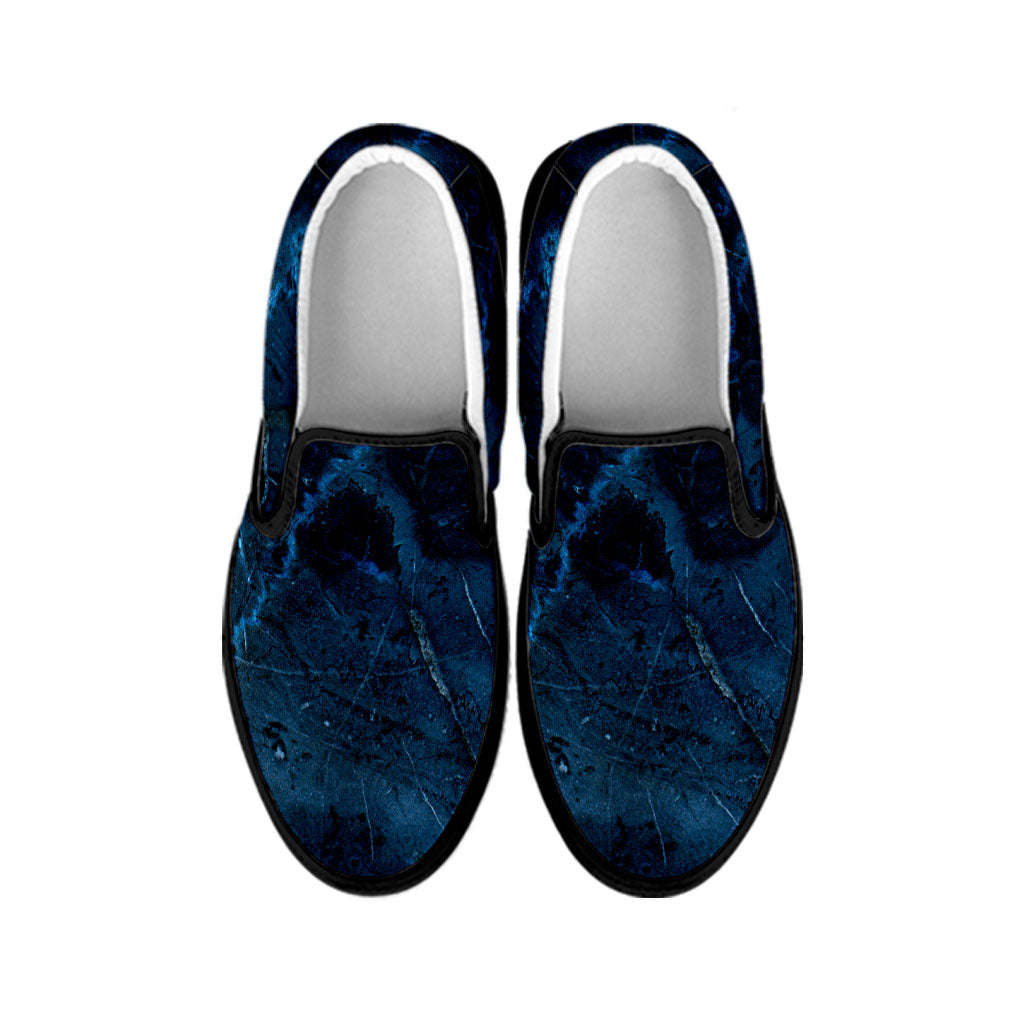 Dark Blue Marble Print Black Slip On Sneakers