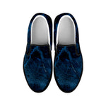 Dark Blue Marble Print Black Slip On Sneakers