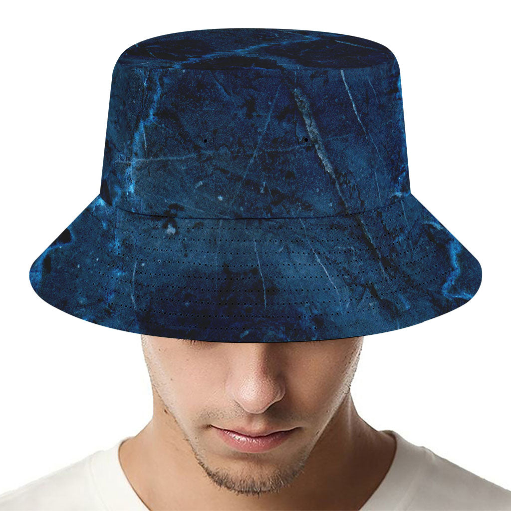 Dark Blue Marble Print Bucket Hat