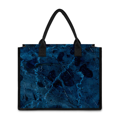 Dark Blue Marble Print Canvas Tote Bag