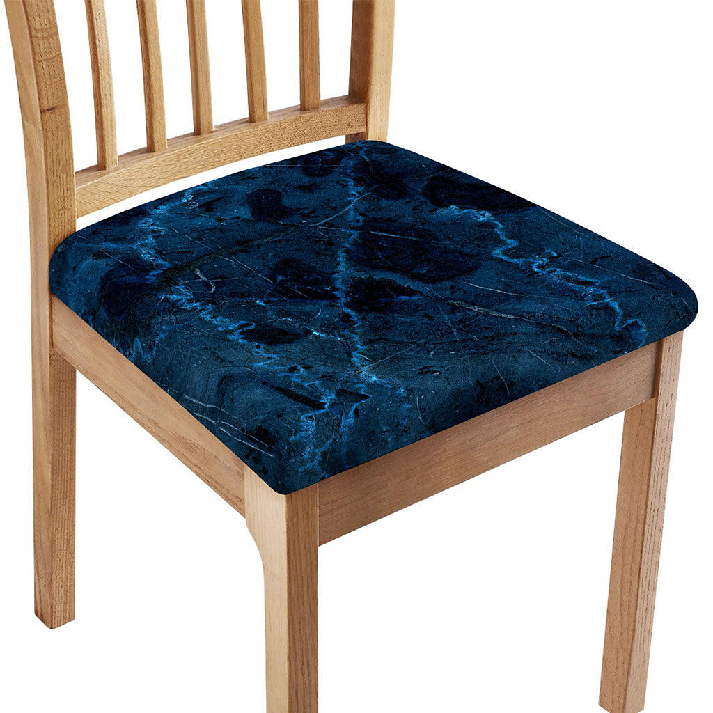 Dark Blue Marble Print Chair Cushion Cover