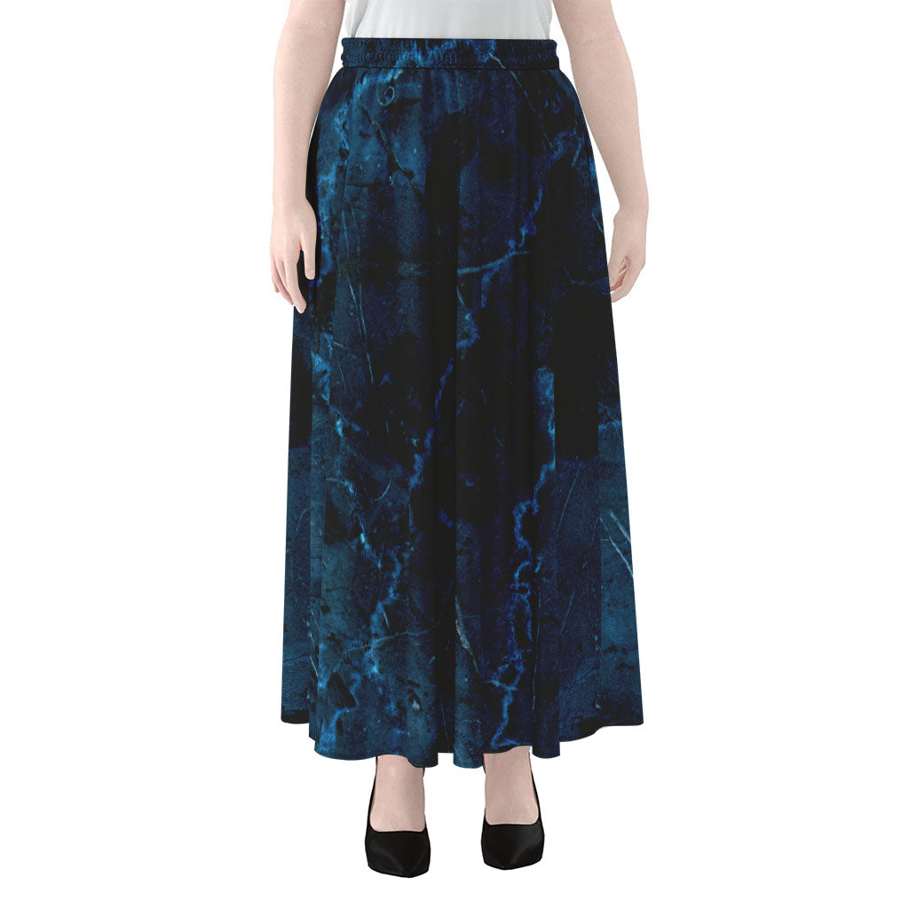 Dark Blue Marble Print Chiffon Maxi Skirt