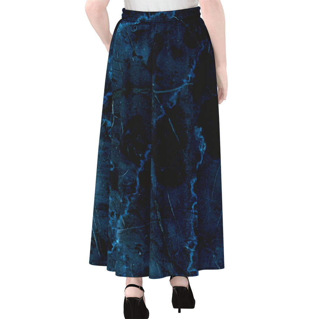Dark Blue Marble Print Chiffon Maxi Skirt