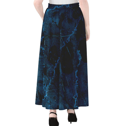 Dark Blue Marble Print Chiffon Maxi Skirt