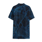 Dark Blue Marble Print Cotton Hawaiian Shirt