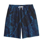 Dark Blue Marble Print Cotton Shorts