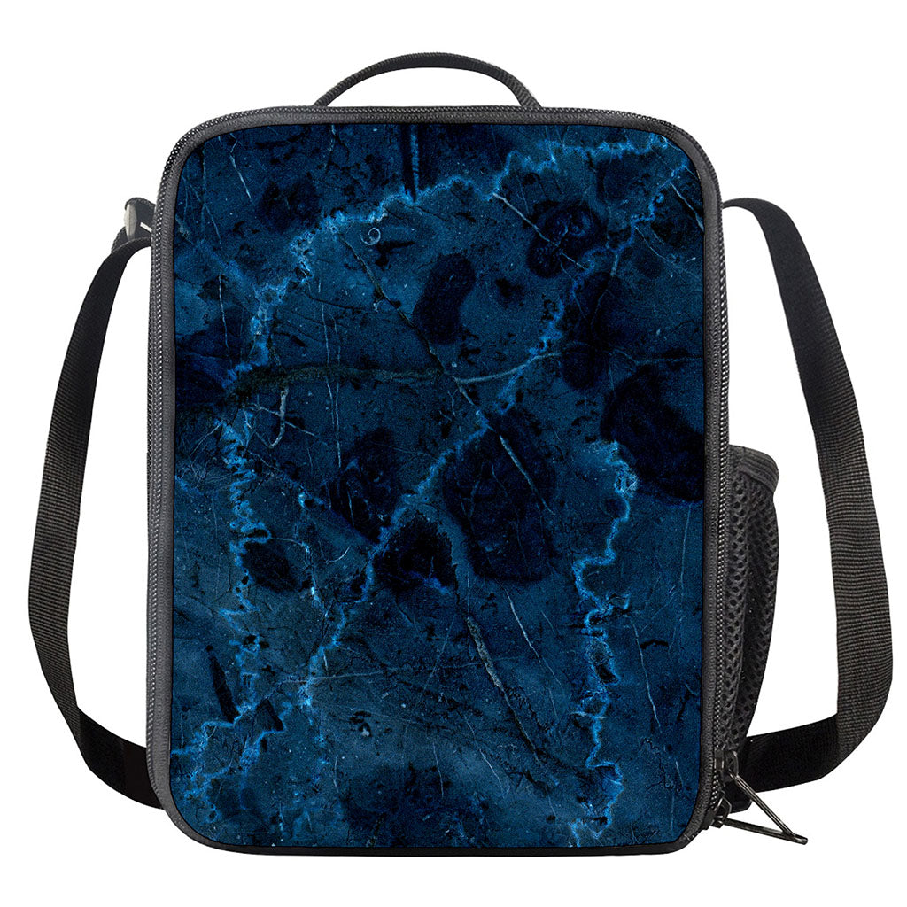 Dark Blue Marble Print Crossbody Lunch Bag
