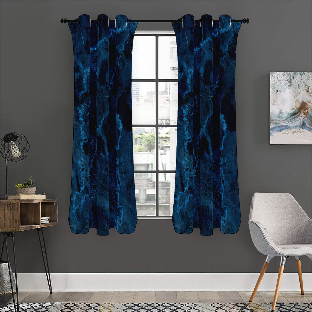 Dark Blue Marble Print Curtain