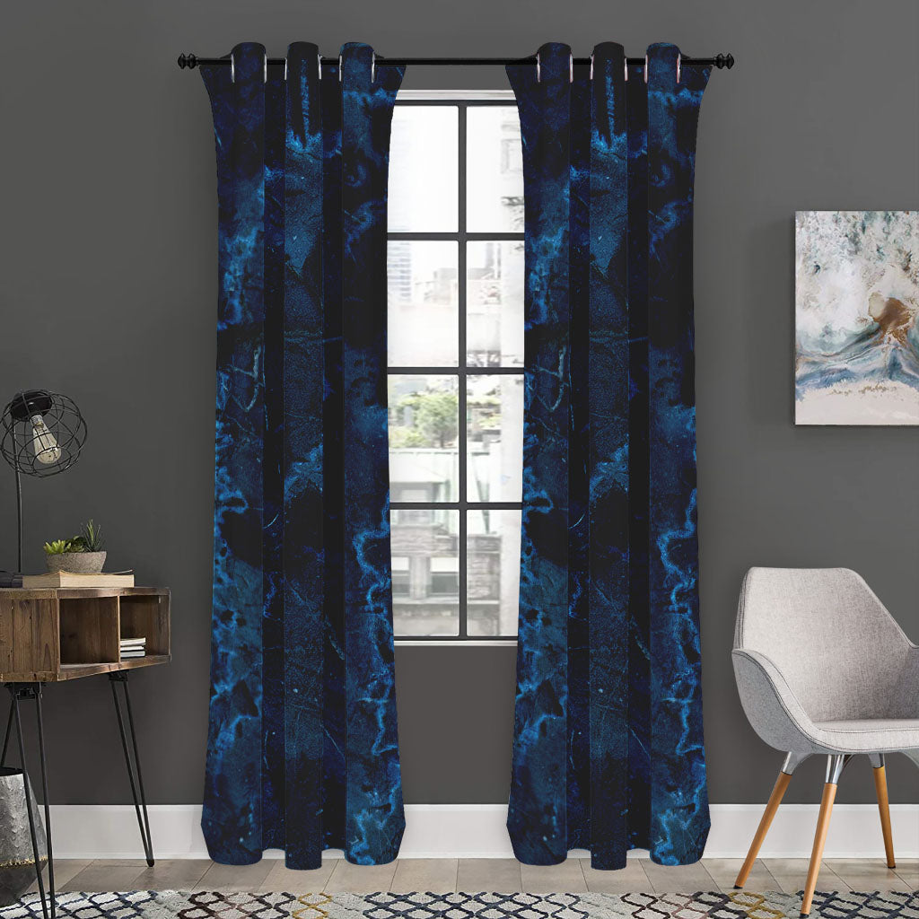 Dark Blue Marble Print Curtain