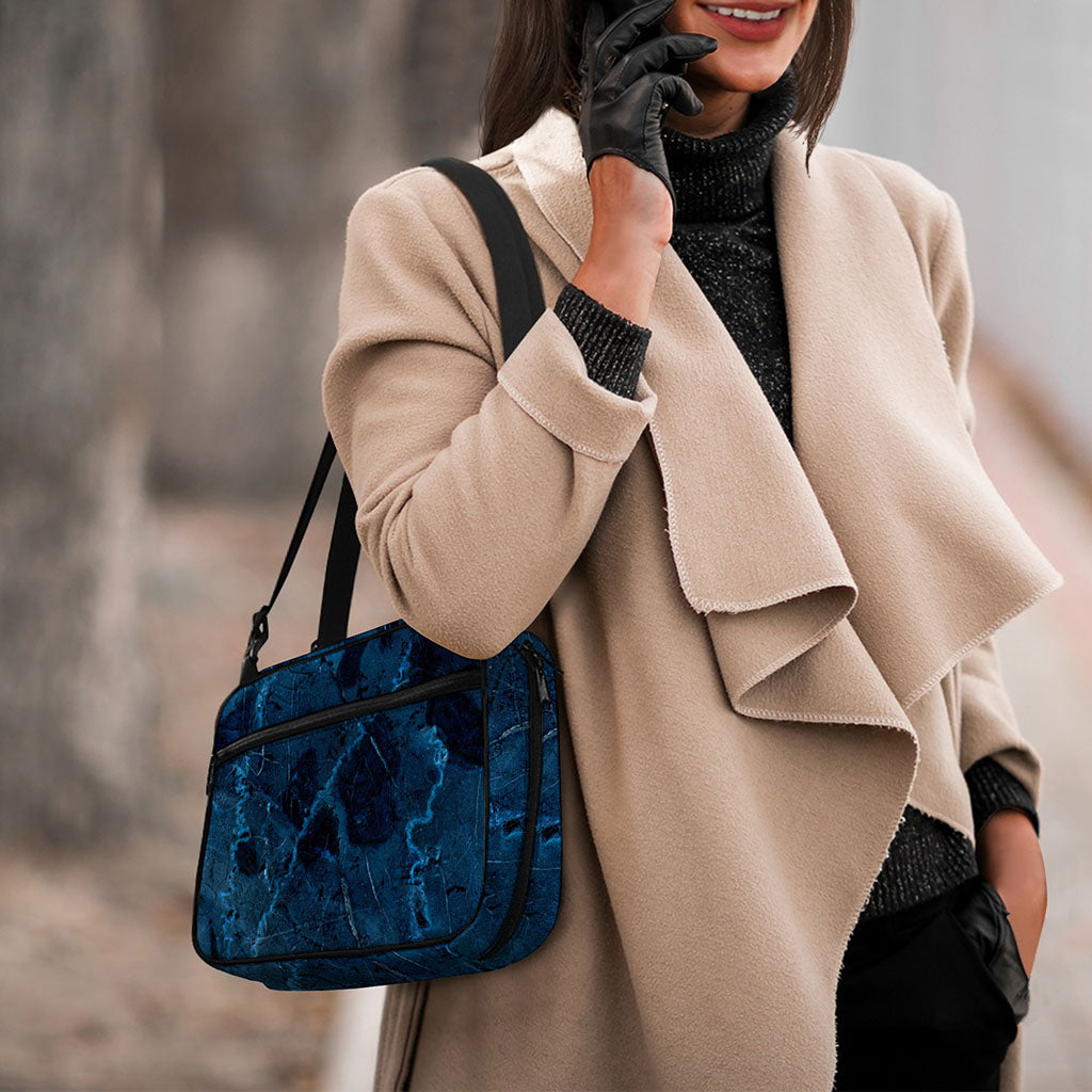 Dark Blue Marble Print Double Strap Bible Bag